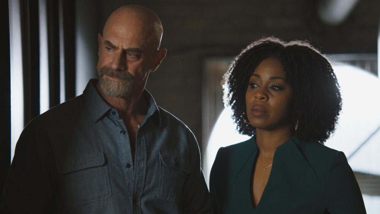  Christopher Meloni as Stabler and Danielle Moné Truitt as Bell in Law & Order: Organized Crime Season 4 premiere. 