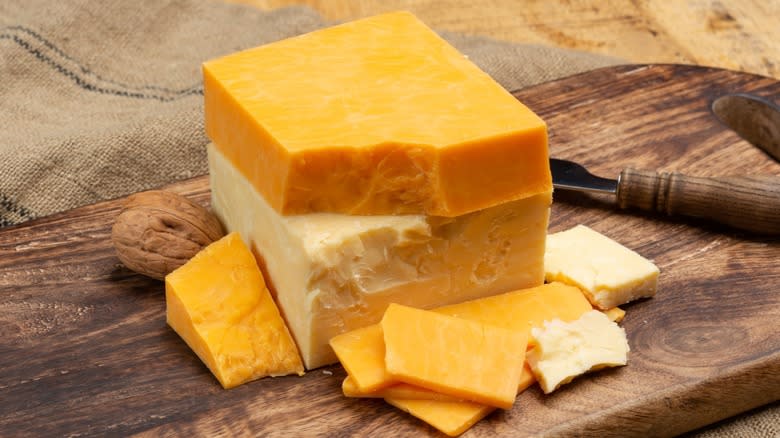 Blocks of cheddar cheese