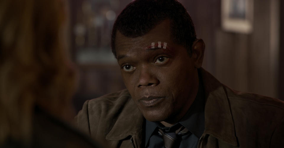 Samuel L. Jackson is back as a young, two-eyed yet already world-weary Nick Fury. (Photo: Marvel Studios)