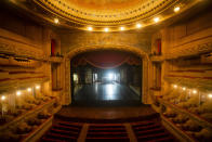 The Municipal Theater is empty due to the COVID-19 pandemic in Rio de Janeiro, Brazil, Wednesday, March 24, 2021. While the theater has been closed to the public since Dec. 2019, it's still used to film shows for online broadcast. (AP Photo/Bruna Prado)