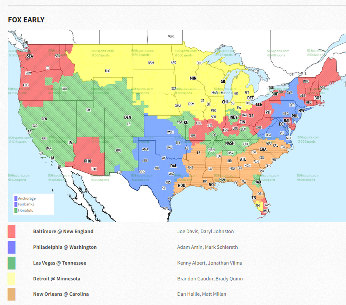 506 Sports shows a map of the FOX early games for NFL Week 3.