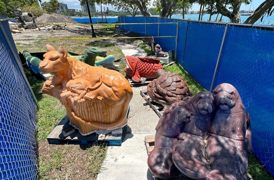 Sculptures from the Seigerwalt-Jockey Children's Fountain have been saved while construction of a new playground and splash pad are underway at Bayfront Park in Sarasota. The sculptures will be refurbished and integrated into the landscaping of the new play area. 