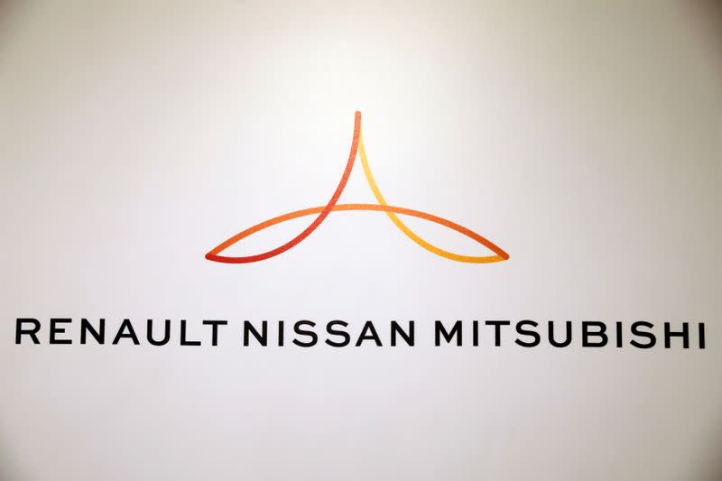 FILE PHOTO: A logo is seen during the inauguration of Renault-Nissan-Mitsubishi's joint innovation lab in Tel Aviv, Israel