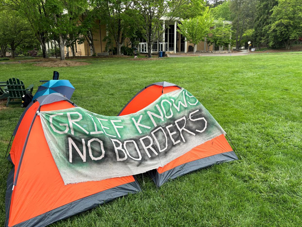 Student protestors at UNC Asheville temporarily placed pop-up tents on the Quad May 4 before they were told to take them down. The group is continuing a 'soft encampment' over the war in Gaza.