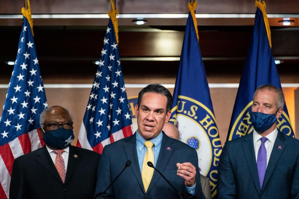 Rep. Pete Aguilar (R-Redlands) speaks at a press conference