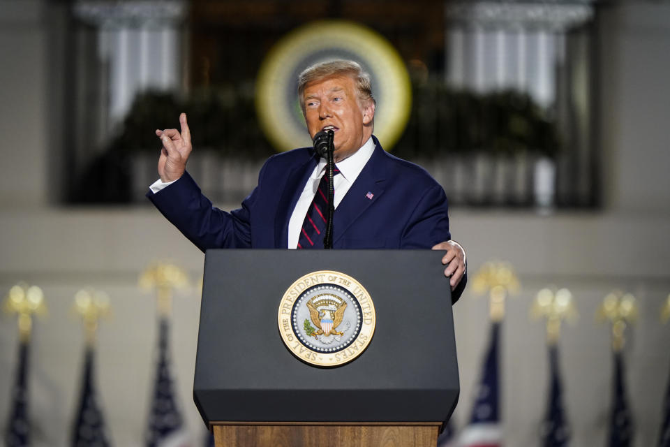 WASHINGTON, DC - AUGUST 27: President Donald Trump speaks on the fourth and final night of the Republican National Convention with a speech delivered in front a live audience on the South Lawn of the White House on Thursday, August 27, 2020. (Photo by Jabin Botsford/The Washington Post via Getty Images)