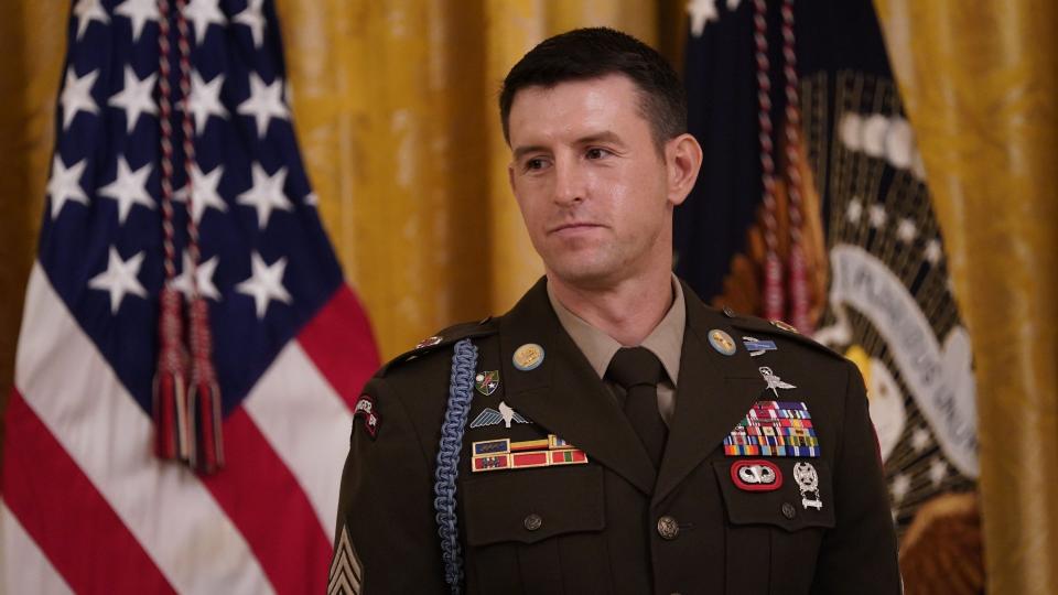 Mandatory Credit: Photo by Shutterstock (10774087w)Sergeant Major Thomas Payne, United States Army, waits to accept the Medal of Honor from US President Donald Trump during a ceremony in the East Room of the White House in Washington, DC on September 11, 2020.