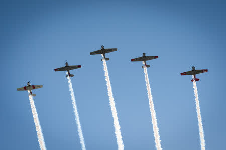 Planes fly over as Britain's Prince William attends an ANZAC Day service in Auckland, New Zealand April 25, 2019. Mark Tantrum/The New Zealand Government/Handout via REUTERS