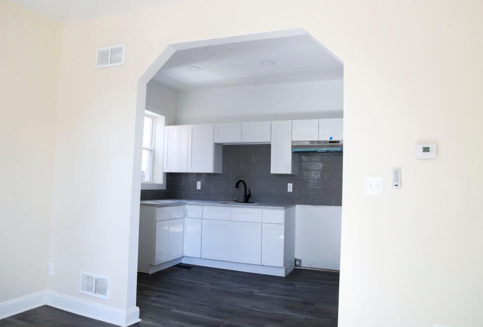 A living space and kitchen in a newly rehabbed Eastside Wilmington home that was rebuilt from the basement up as one of the Woodlawn Trustees goals for providing affordable housing Wednesday, Oct. 4, 2023.