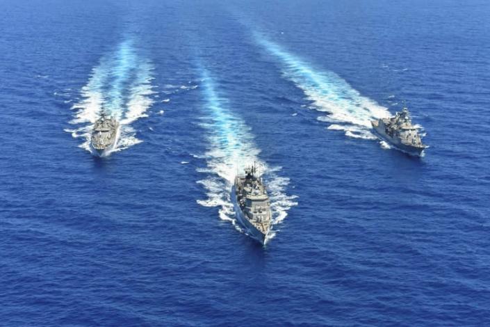 Greek navy ships taking part in a military exercise in the eastern Mediterranean last Ausgust.