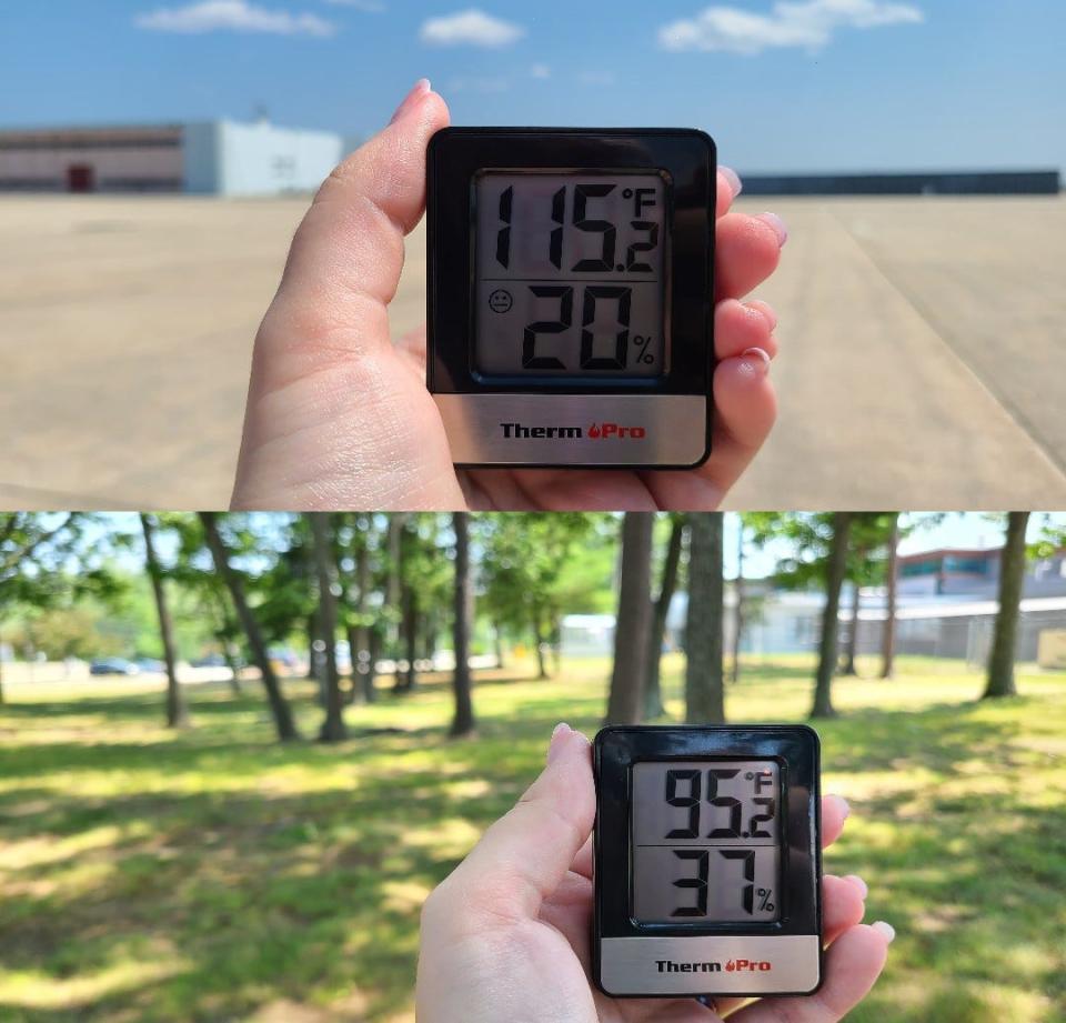 At 2 p.m. Friday, July 22, 2022 the temperature at Portsmouth International Airport at Pease registered 115 degrees Fahrenheit beside the runway. A temperature reading taken in a grassy, shaded area beside the airport immediately after read 95 degrees. The nearly 20-degree difference is indication of what is known as a "heat island."