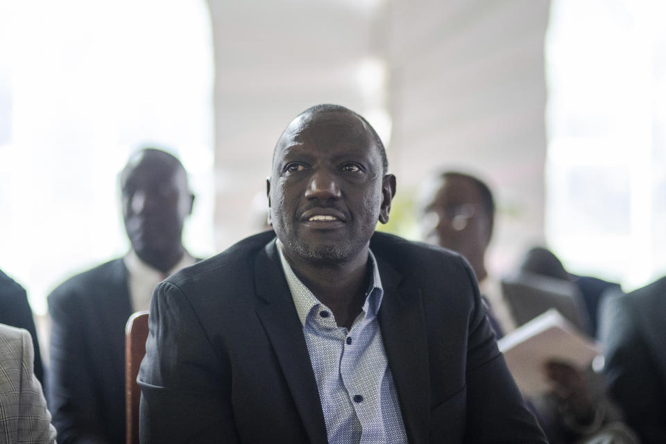 Kenya's President-elect William Ruto prepares to address the media at his official residence of the deputy president in the Karen area of Nairobi, Kenya Wednesday, Aug. 17, 2022. (AP Photo/Mosa'ab Elshamy)