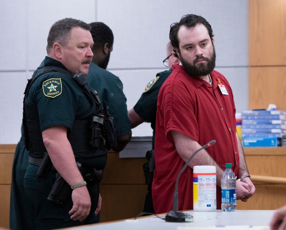 David Allan Ohlson arrives in the courtroom of Circuit Judge John Simon on Wednesday, June 28, 2023, for sentencing for the 2022 shooting death of his mother. 