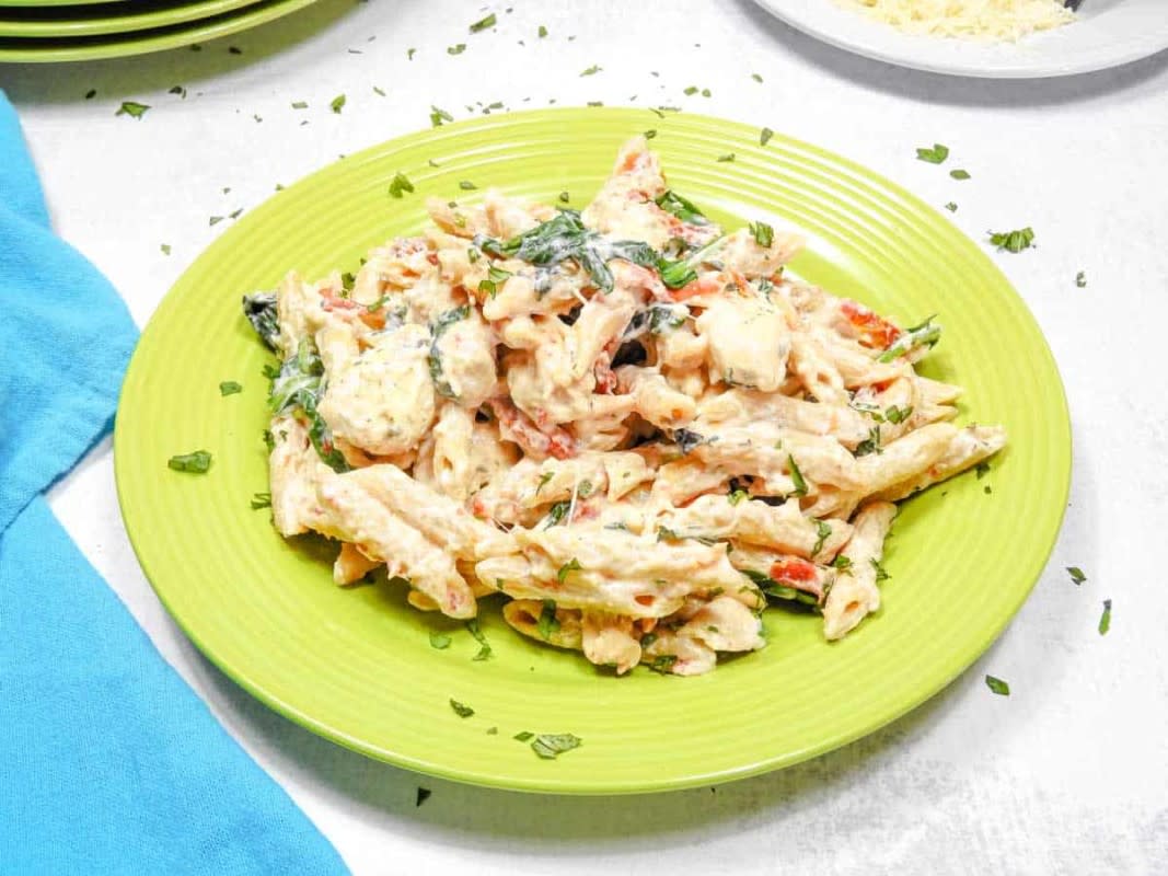 <p>My Crazy Good Life</p><p>This healthy Instant Pot Tuscan chicken pasta will satisfy your craving without the calories! It's an easy healthy chicken recipe that your family will love and you can cook it in your Instant Pot, slow cooker or on the stove.</p><p><strong>Get the recipe: <a href="https://mycrazygoodlife.com/healthy-tuscan-chicken-pasta-instant-pot-slow-cooker-stovetop/" rel="nofollow noopener" target="_blank" data-ylk="slk:Instant Pot Tuscan Chicken Pasta;elm:context_link;itc:0;sec:content-canvas" class="link rapid-noclick-resp">Instant Pot Tuscan Chicken Pasta</a></strong></p>