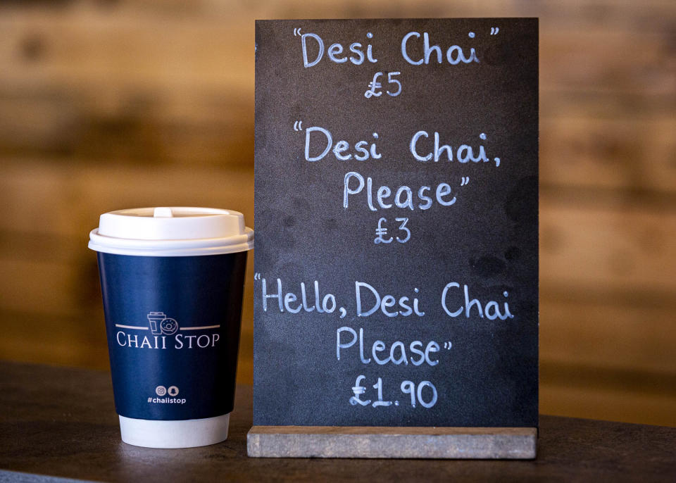 A cafe owner charges customers more than TWICE as much - if they don't order politely. See SWNS story SWSMpolite. Chaii Stop, in Preston, Lancs., has introduced a new rule to help customers remember their manners - charging them more for their drink. Usman Hussain, 29, opened the Preston-based shop selling chai, doughnuts, street food and desserts in March this year. He recently introduced a sign explaining that customers will pay different prices for the same drink depending how politely they order.  