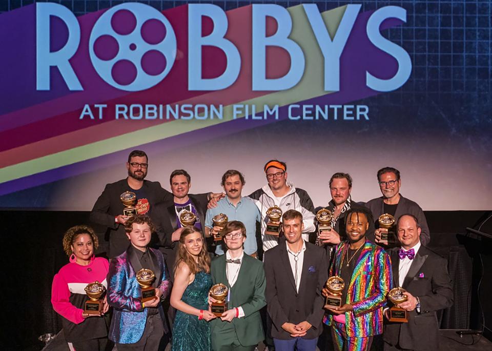 The winners of the Robbys award ceremony during the Robinson Film Center's fifteenth anniversary event, Saturday evening, June 4, 2023. 