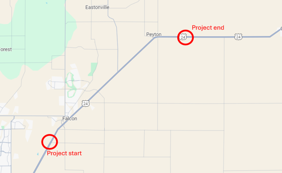 US 24 resurfacing work between Falcon and Peyton