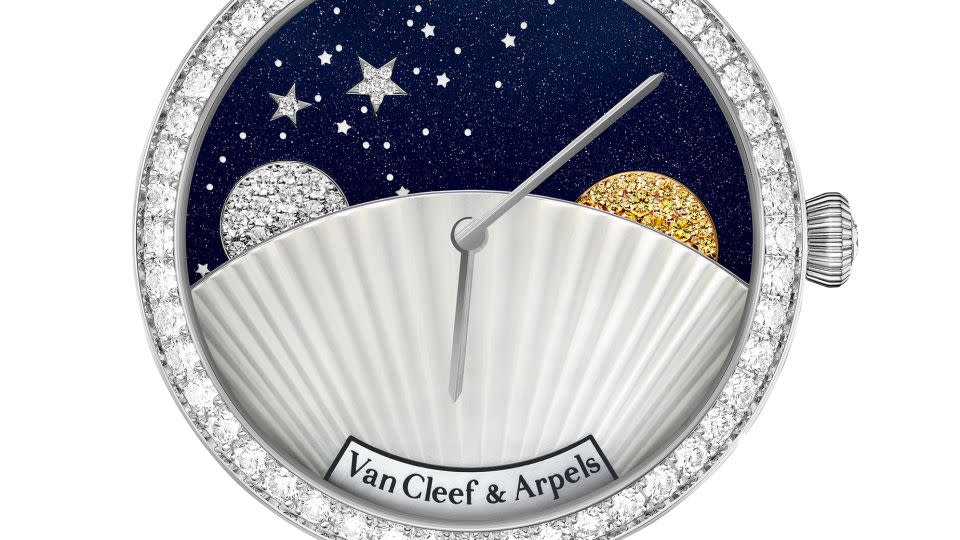 Van Cleef & Arpels Lady Jour Nuit 33mm in white gold, diamonds, aventurine glass, mother-of-pearl, POA, vancleefarpels.com. Available now. - Courtesy Van Cleef & Arpels