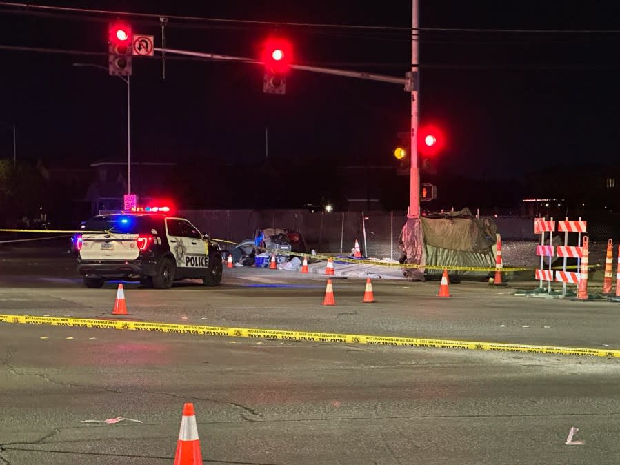 East Las Vegas valley shooting leaves 1 dead and 4 injured near Charleston Boulevard and U.S. 95. on Dec. 1, 2023. (KLAS)