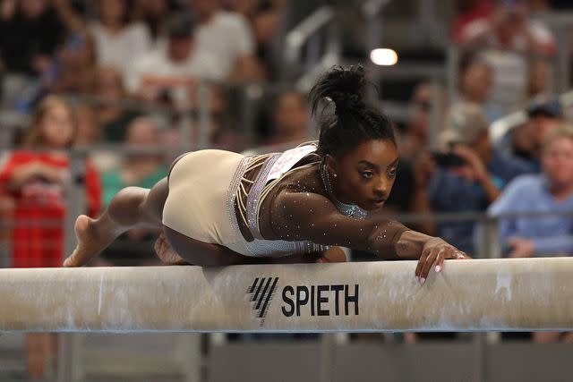 <p>Elsa/Getty </p> Simone Biles at U.S. Championships on June 2