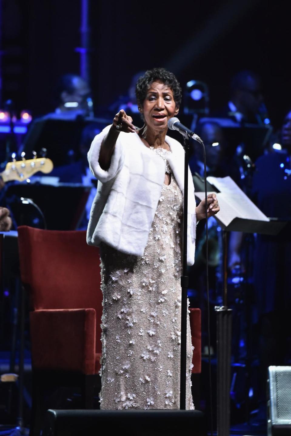 Icon: Aretha Franklin performs onstage at the Elton John AIDS Foundation (Getty Images)