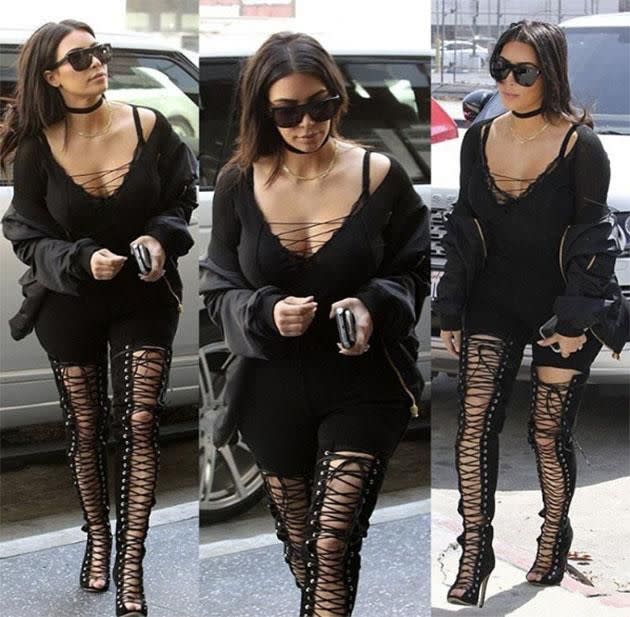 Kim Kardashian wore the dramatic footwear for lunch with brother-in-law Scott Disick. Photo: Instagram