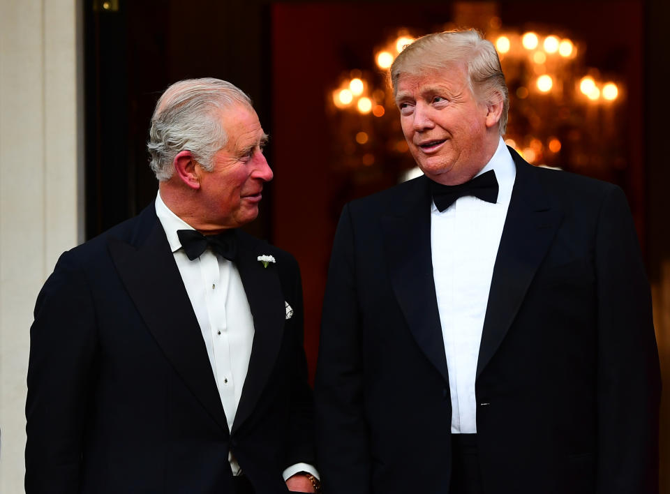 ALTERNATE CROP The Prince of Wales is greeted by US President Donald Trump outside Winfield House, the residence of the Ambassador of the United States of America to the UK, in Regent's Park, London, for the Return Dinner as part of his state visit to the UK.