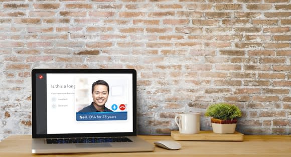 Intuit's new TurboTax Live one-way video on a laptop