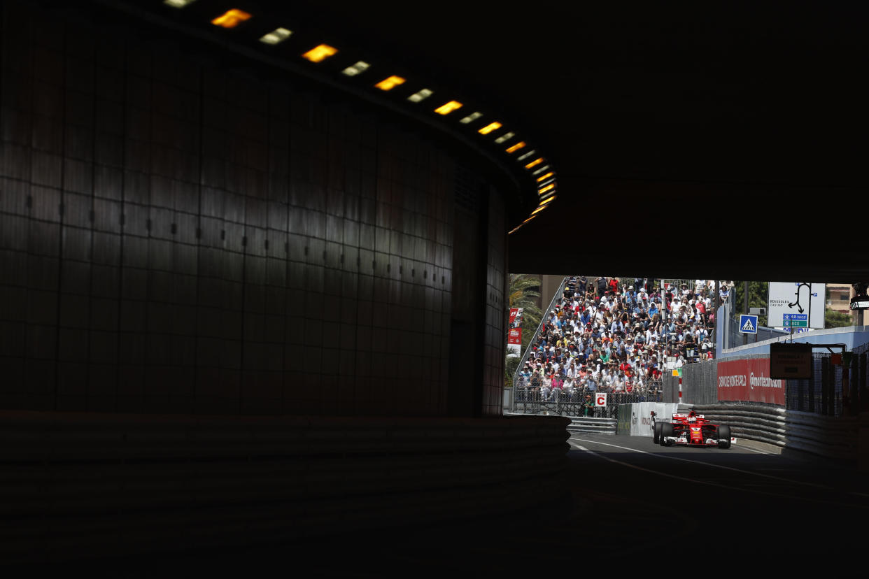 Tunnel vision: Sebastian Vettel enters Monaco’s famous tunnel during the 2017 Monaco Grand Prix