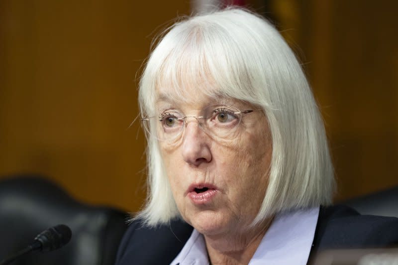 Chairman of the Senate Appropriations Committee Sen. Patty Murray, D-Wash., speaks during a hearing on President Joe Biden's security funding request for foreign aid and other national security goals at the U.S. Capitol in Washington on Tuesday. Photo by Bonnie Cash/UPI