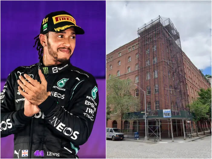 Eine Gegenüberstellung von Lewis Hamilton und 443 Greenwich, einem New Yorker Gebäude, in dem er früher eine Penthouse-Wohnung besaß. - Copyright: Cristiano Barni ATPImages/Getty Images; Screenshot/Google Street View