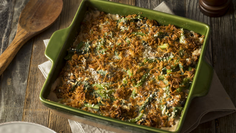 Green bean casserole in a dish