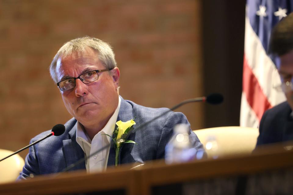 Mayor Mike Palazzolo listens during a Board of Mayor and Aldermen meeting at Germantown City Hall on Monday, July 12, 2021.