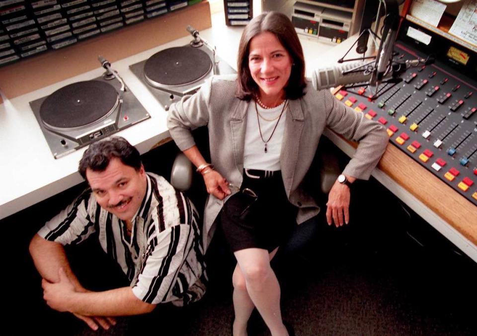 In this file photo from Sept. 24, 1996, WDNA’s Arturo Cruz and Maggie Pelleyá were seen in their studio when WDNA rented its office on Bird Road in West Miami-Dade near Westchester and the Palmetto Expressway before later moving to 2921 Coral Way in Miami.