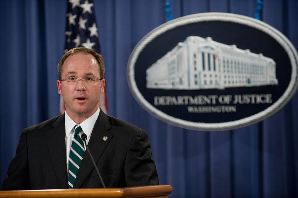 US Attorney for the District of Columbia Jeffrey Taylor speaks at a press conference at the Justice Department