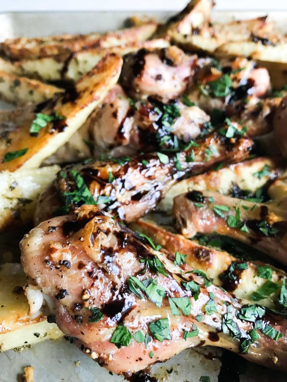 Balsamic Drumsticks with Parmesan Potatoes