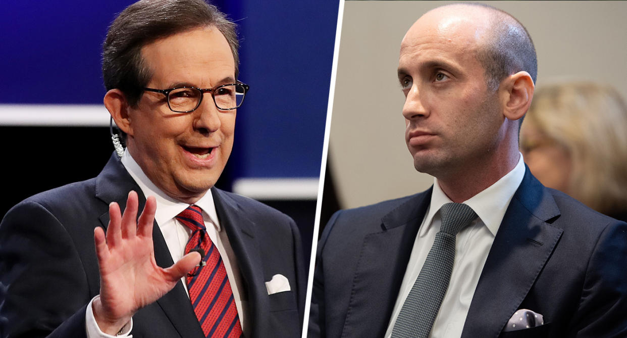 Fox News anchor and moderator Chris Wallace  (Photo by Drew Angerer/Getty Images); White House Senior Adviser Stephen Miller (Photo by Saul Loeb/AFP/Getty Images)