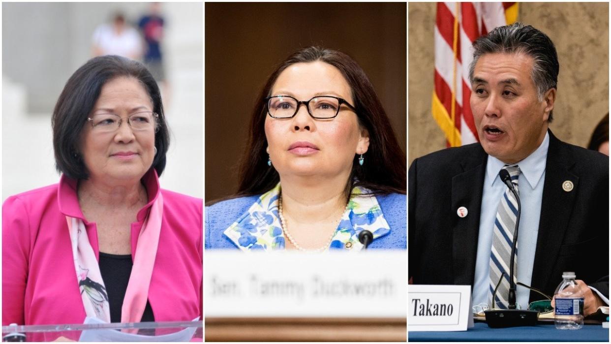 Sen. Mazie Hirono (D-Hawaii), Sen. Tammy Duckworth (D-Ill.) and Rep. Mark Takano (D-Calif.) have introduced the Korematsu-Takai Civil Liberties Protection Act. (Photo: Getty Images )