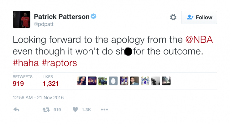 Raptors forward Patrick Patterson is 