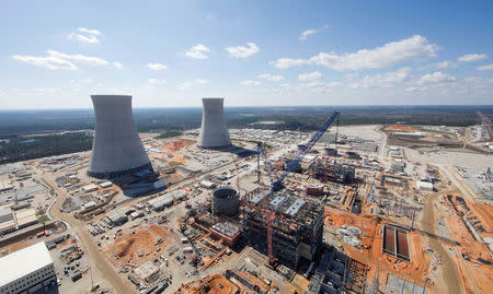 The Vogtle Unit 3 and 4 site, being constructed by primary contactor Westinghouse, a business unit of Toshiba, near Waynesboro, Georgia, U.S. is seen in an aerial photo taken February 2017. Georgia Power/Handout via REUTERS