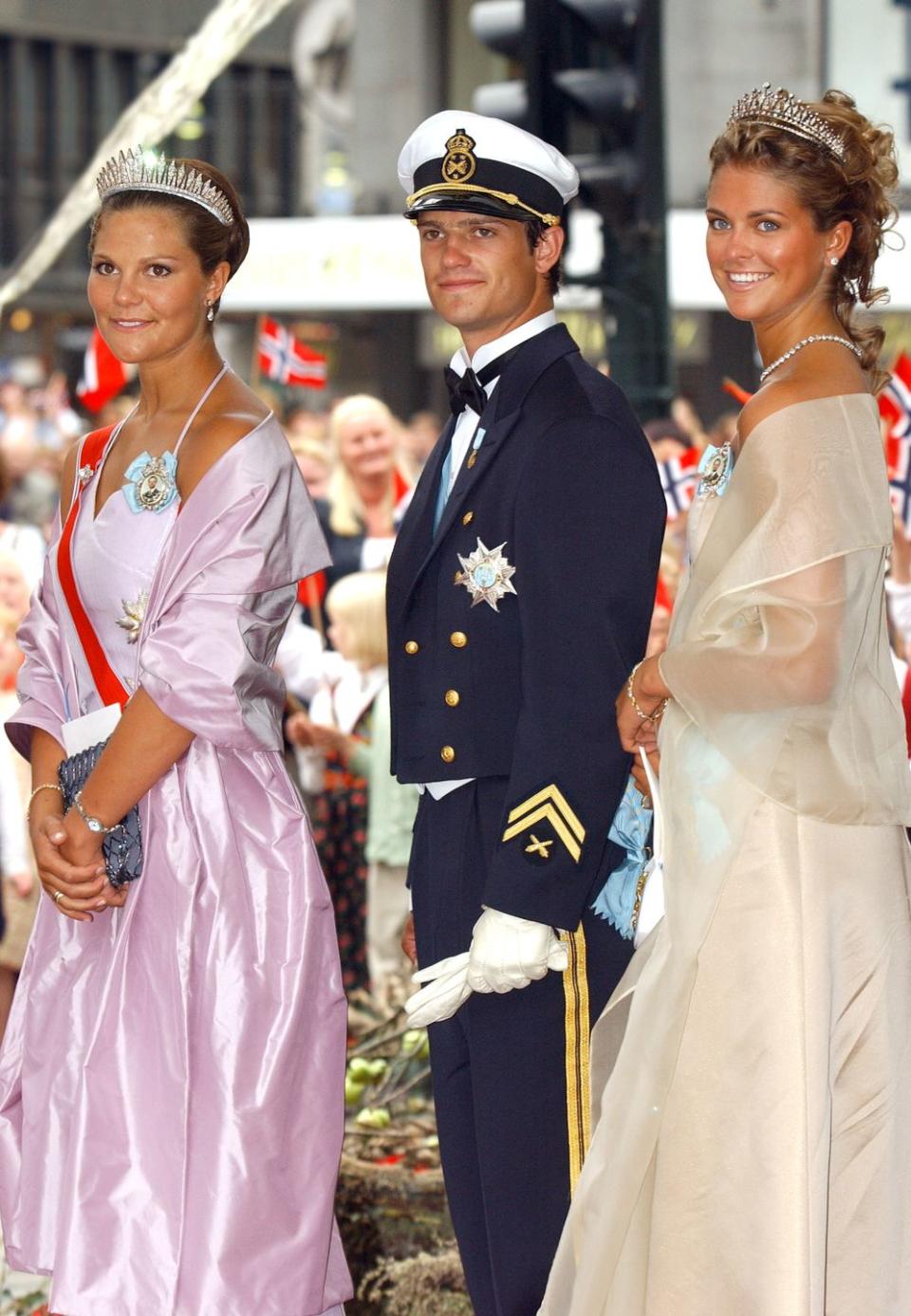 <p>Madeleine and her siblings dressed up for a royal wedding in Norway. The royals donned tiaras and full military attire for the formal wedding celebration of Crown Prince Haakon of Norway and Mette-Marit, Crown Princess of Norway.</p>