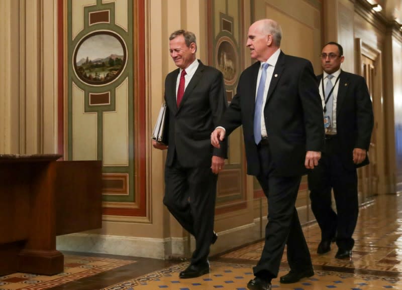 U.S. Chief Justice Roberts arrives for procedural start of Senate impeachment trial of President Trump at the U.S. Capitol in Washington