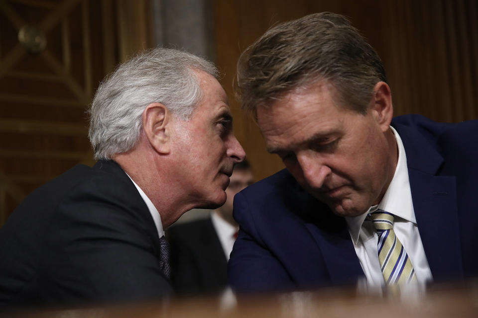 Sens. Bob Corker (left) and Jeff Flake are two other potential no votes if they dare defy their party.<i></i> (Photo: Win McNamee via Getty Images)