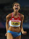 DAEGU, SOUTH KOREA - SEPTEMBER 03: Blanka Vlasic of Croatia celebrates a clearance in the women's high jump final during day eight of the 13th IAAF World Athletics Championships at the Daegu Stadium on September 3, 2011 in Daegu, South Korea. (Photo by Ian Walton/Getty Images)