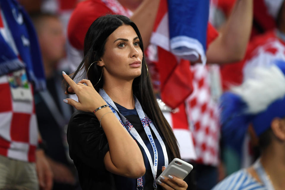 <p>Domagoj Vida of Croatia’s wife, Ivana Vida looks on during the 2018 FIFA World Cup Russia Quarter Final match between Russia and Croatia at Fisht Stadium on July 7, 2018 in Sochi, Russia. (Photo by Shaun Botterill/Getty Images) </p>