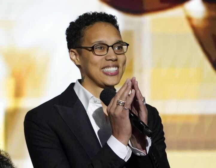 Brittney Griner wearing glasses and a suit at the NAACP Image Awards