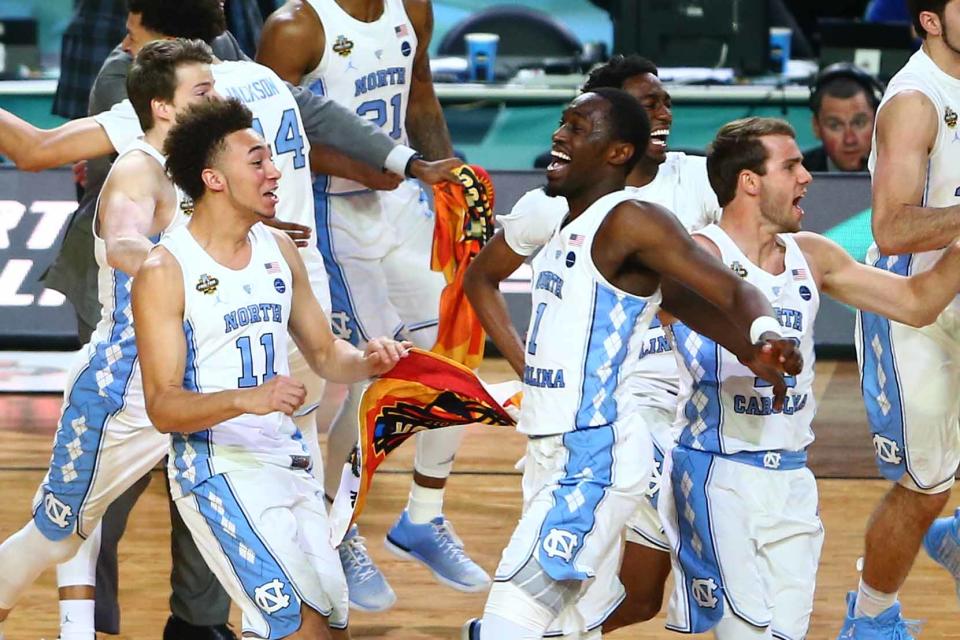 <p>North Carolina Tar Heels forward Theo Pinson (1) and his teammates react after the game against the Gonzaga Bulldogs in the championship game of the 2017 NCAA Men’s Final Four at University of Phoenix Stadium. Mandatory Credit: Mark J. Rebilas-USA TODAY Sports </p>