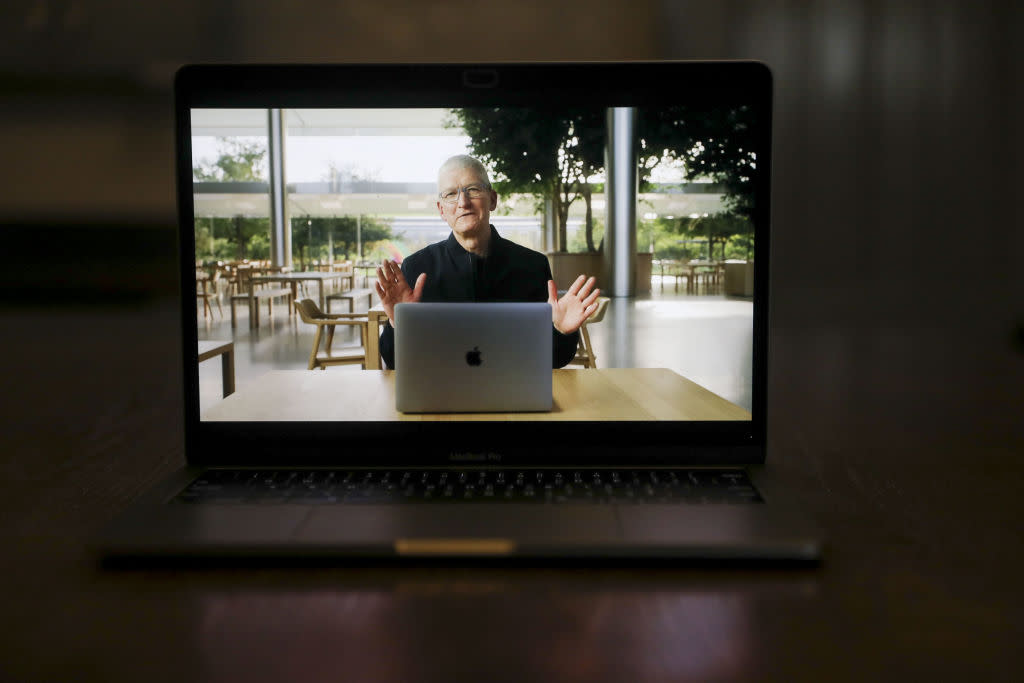 Tim Cook, chief executive officer of Apple Inc, speaks during a virtual product launch in Tiskilwa, Illinois, U.S., on Tuesday, Nov. 10, 2020.