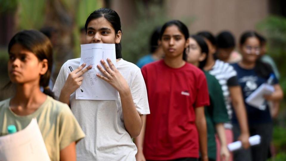 NOIDA, INDIA - MAY 5: Candidates leave after appearing for National Eligibility-cum-Entrance Test (NEET-UG) exam at Cambridge school in Sector 27, on May 5, 2024 in Noida, India. (Photo by Sunil Ghosh/Hindustan Times via Getty Images)