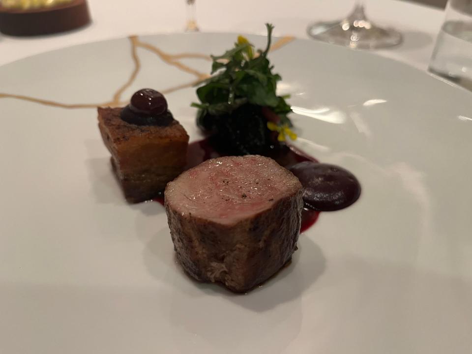 pork and blueberry dish from victoria and alberts in disney world